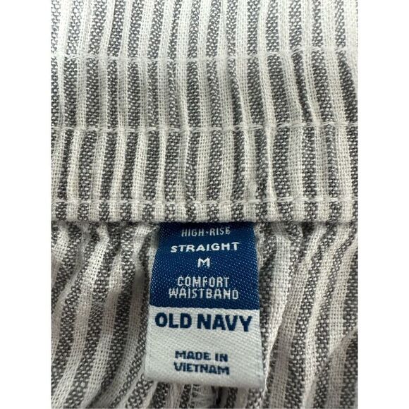 Old Navy Women’s Linen Blend Striped Pants Elastic Waist Straight Leg Sz M - Picture 9 of 15